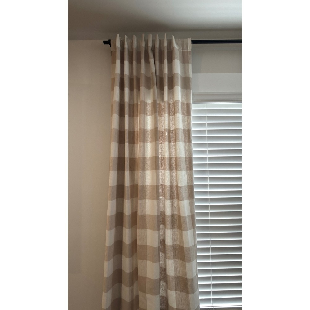 Ballard Designs Buffalo Check Panel Sand Tan Linen Cotton Curtain 84" Set of 4
